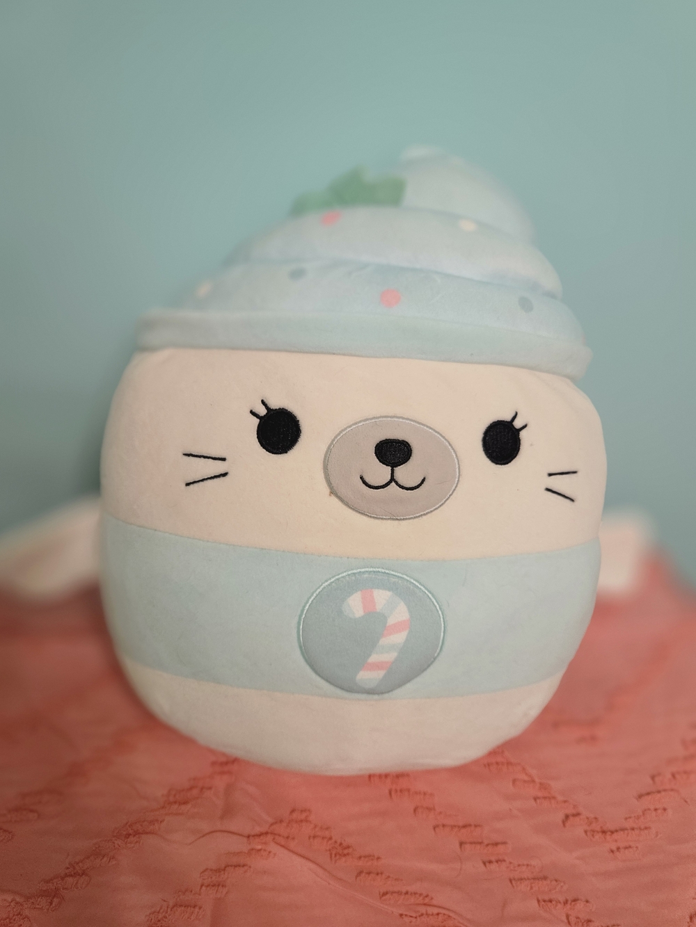 Squishmallows Light Blue and Cream Candy Cane Seal Plush
